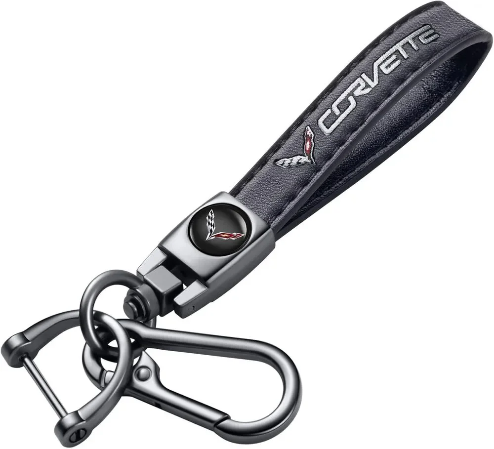 Genuine Leather Car Key Chain for Corvette or Men and Women Accessories Black